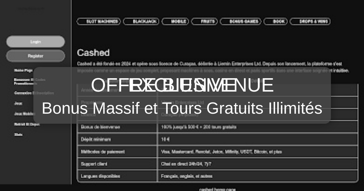 Bienvenue sur Cashed Casino, votre choix parfait en ligne